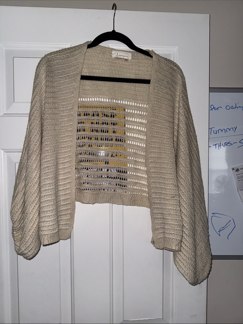 Anthropologie Cream Open-Weave Cropped Cardigan